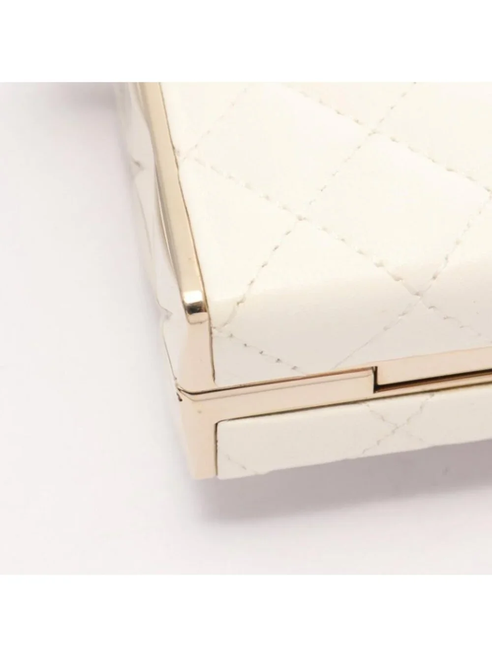 Chanel Shoulder Bag Quilted Mini Minaudiere Evening White Lambskin Small Box